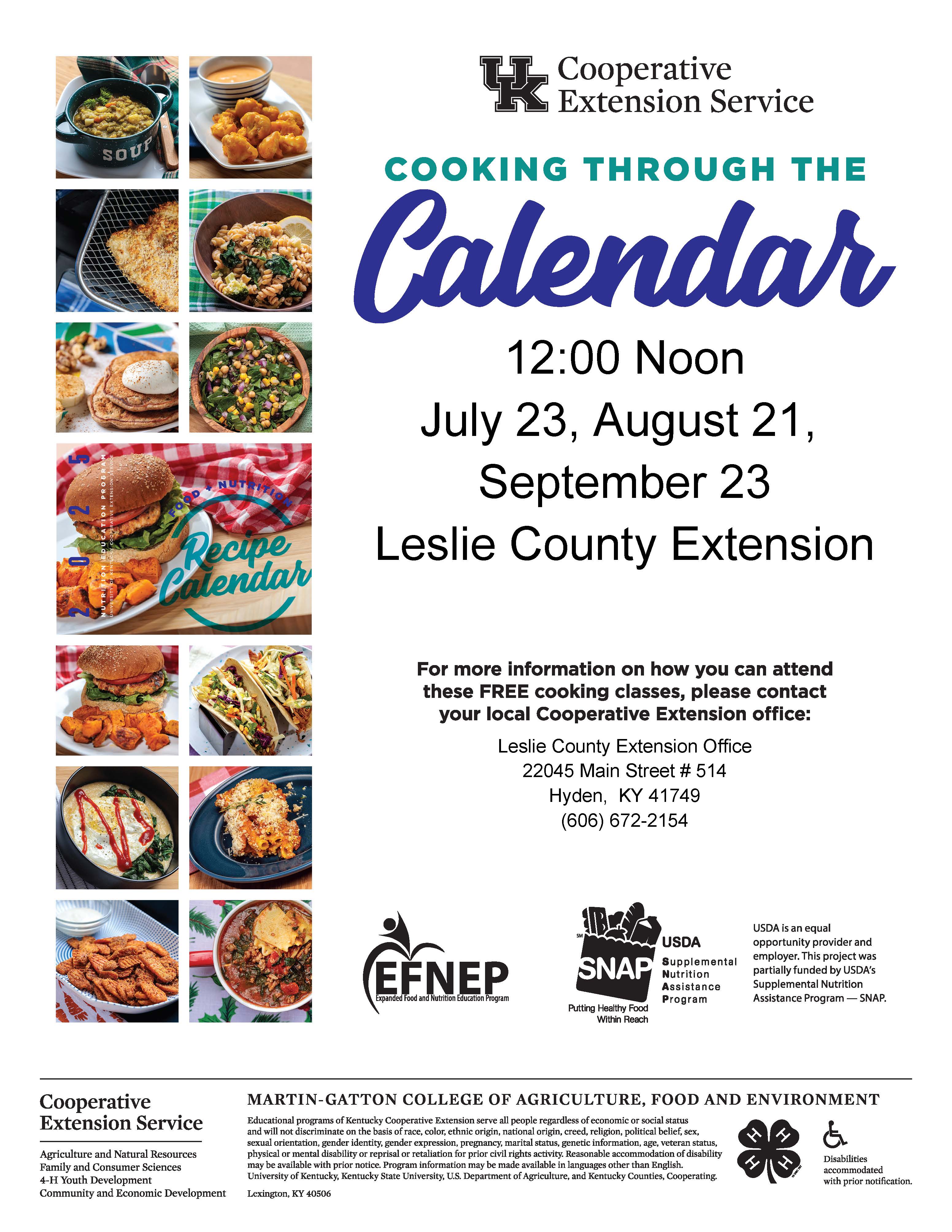 Pictures of foods in the calendar